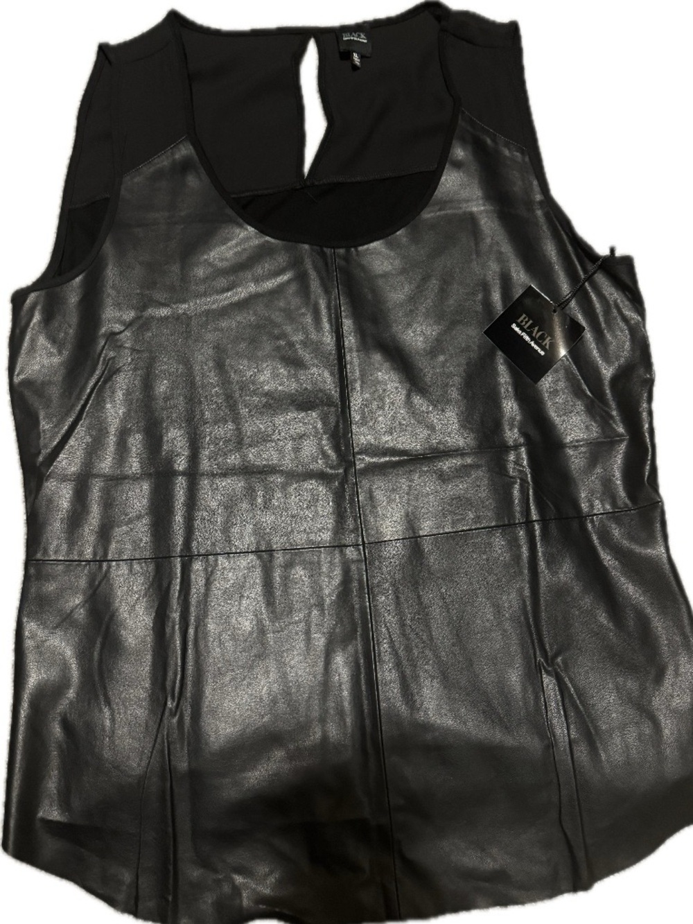 Saks Fifth Avenue Black Faux Leather Sleeveless Tank - Picture 1 of 5